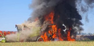 Pożar kombajnu podczas żniw!