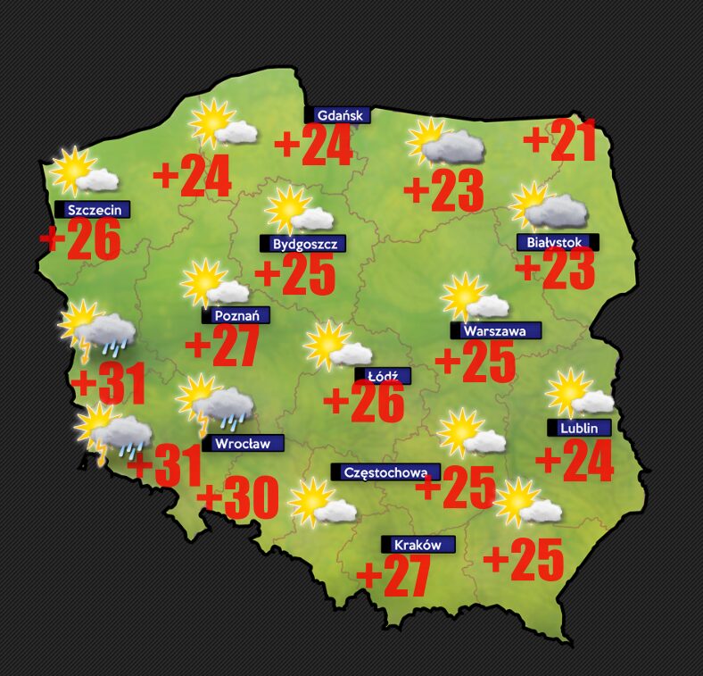 Spokojniejszy czwartek 26 czerwca. Burze wrócą wieczorem 1 Pogoda dla 26 czerwca