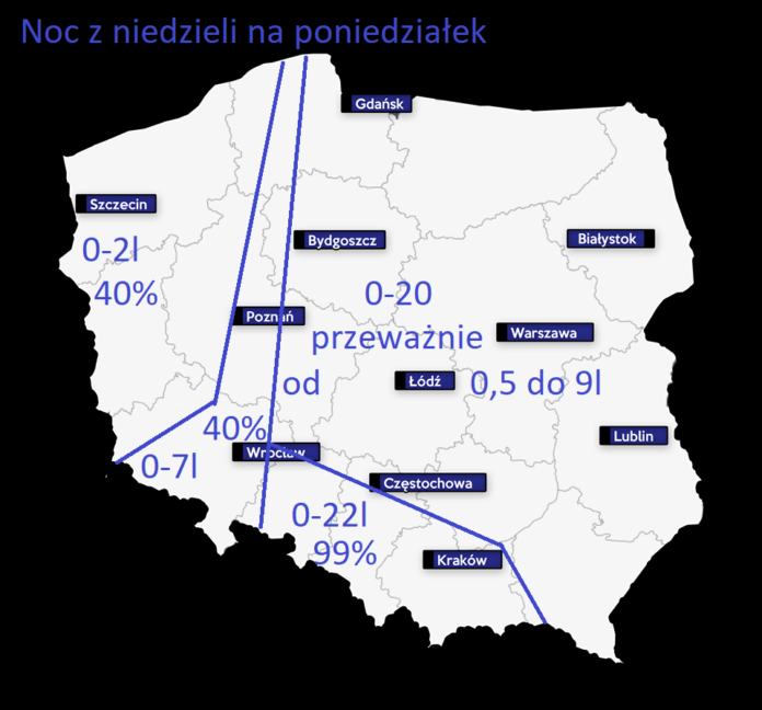 Noc z niedzieli na poniedziałek pogoda