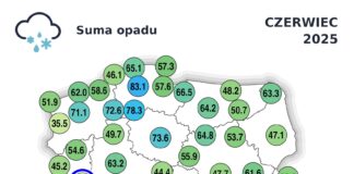 Suma opadów w czerwcu 2025