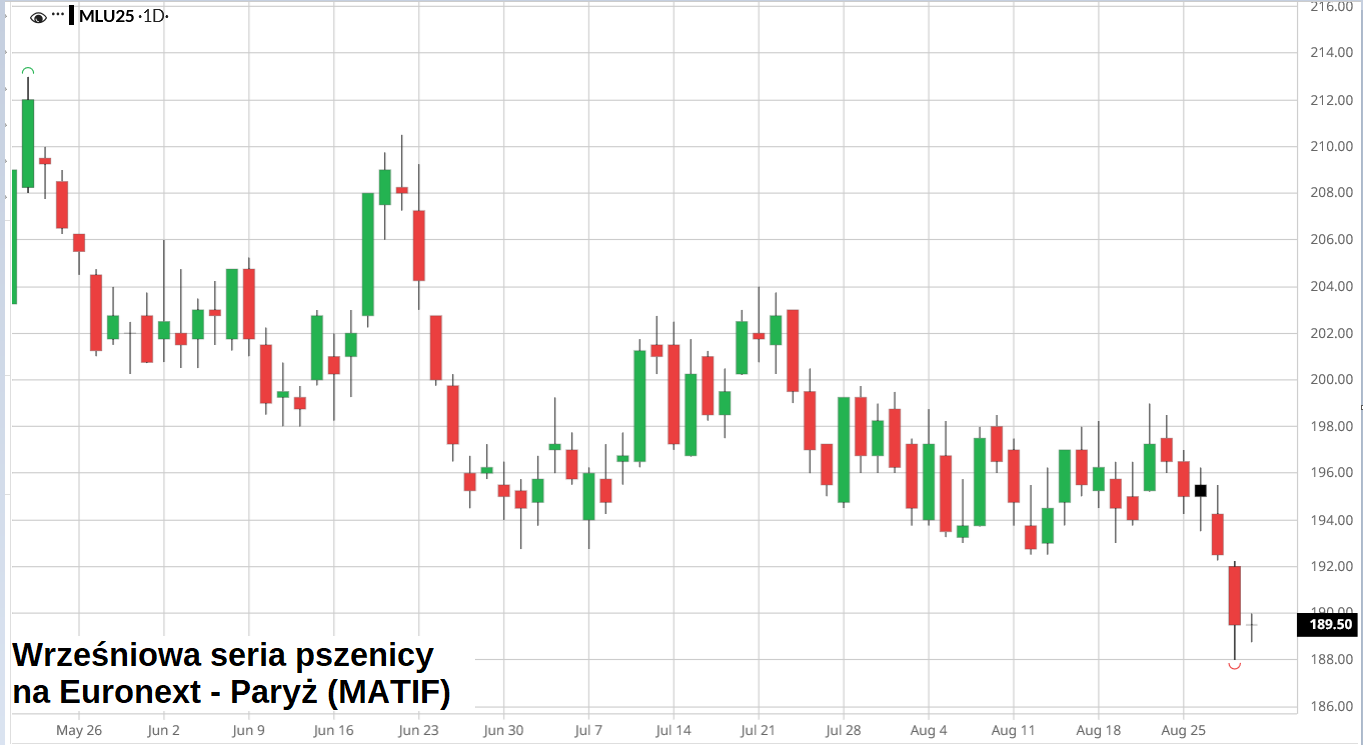 Cena pszenicy na Matif spadła poniżej 190 eur/t