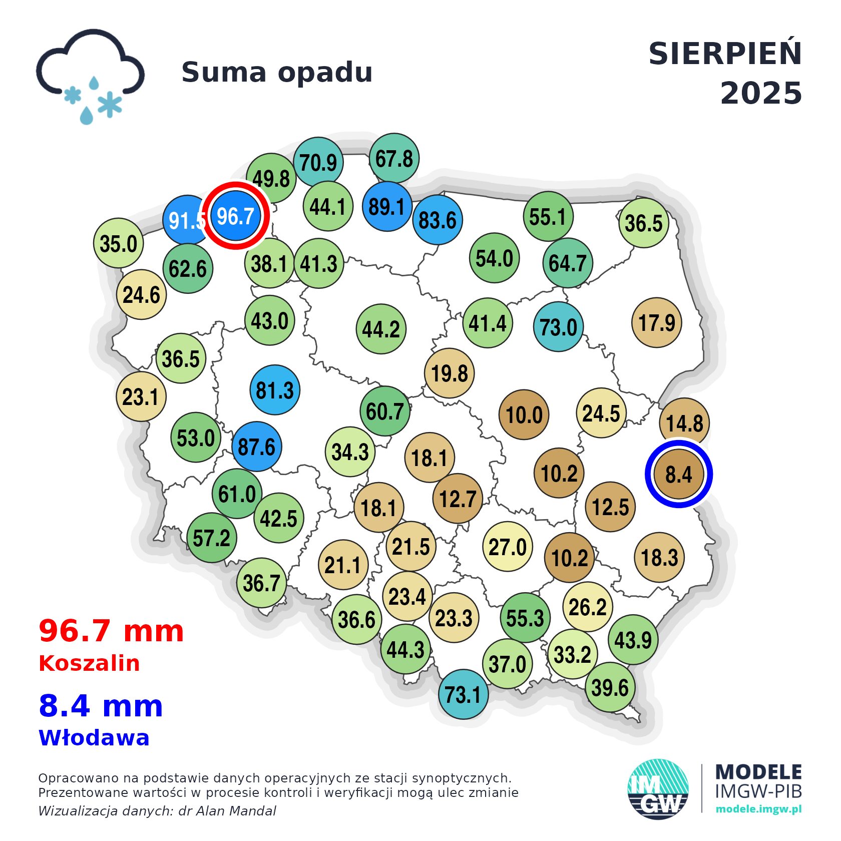 Sierpień 2025- podsumowanie pogody 1 Sierpień 2025 Opady