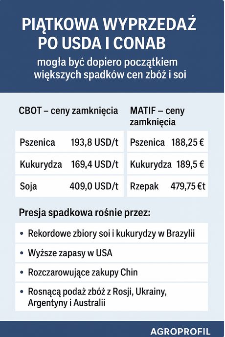 USDA i CONAB wywołują presję spadkową na rynku zbóż i soi. Ceny zbóż na Matif - podsumowanie tygodnia 1