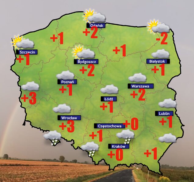 Pogoda 23 grudnia- od -6 do +3 stopni