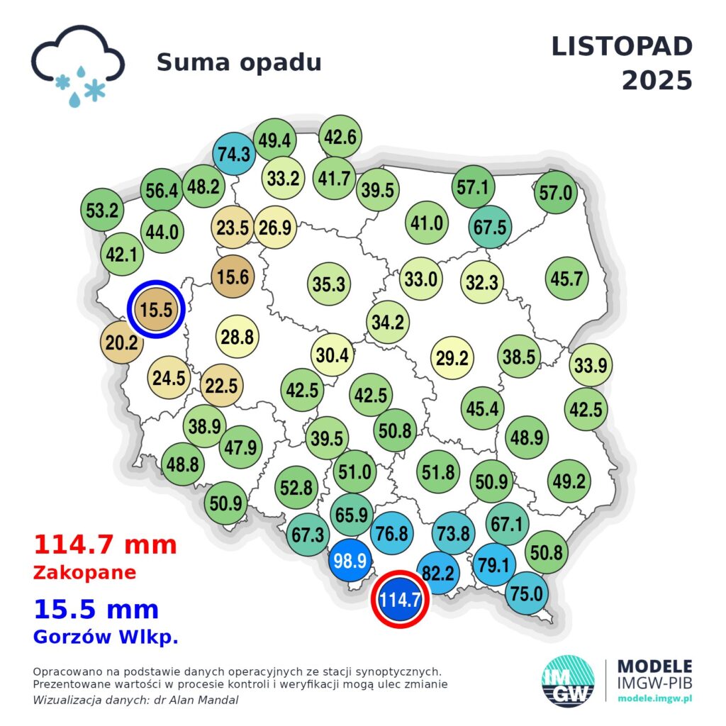 Pogoda. Podsumowanie listopada 2025 w Polsce 2