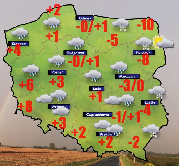 Pogoda 14 stycznia- gołoledź. Od -17 do +8