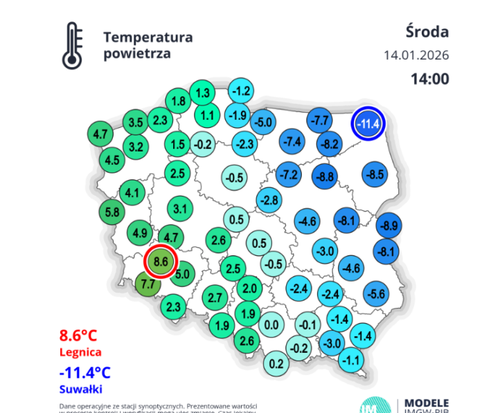 Temperatura 14 stycznia Temperatura 14 stycznia