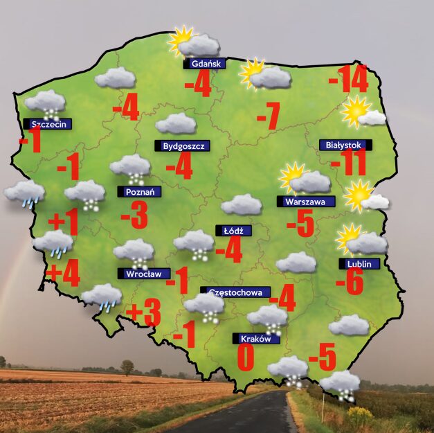 Pogoda 13 stycznia- od -24 do +4 stopni