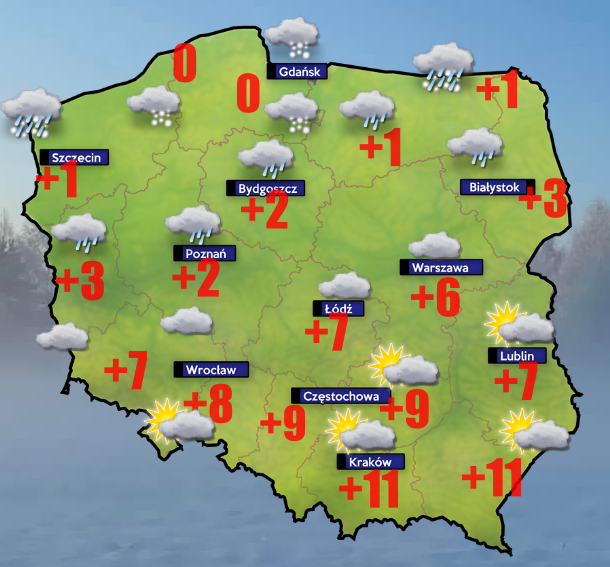 Pogoda- dziś +14 w Tarnowie a za 3 dni -15 w Suwałkach
