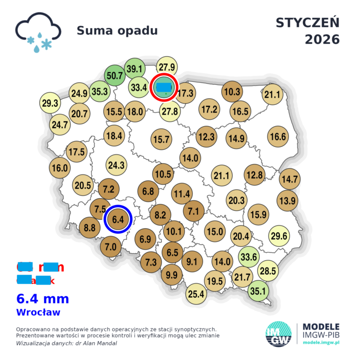 Styczeń 2026 opady