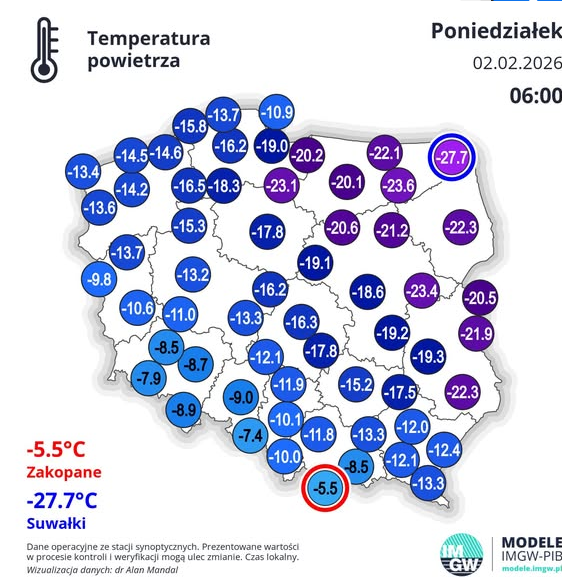 -30 stopni na Podlasiu- za nami najzimniejsza noc od wielu lat