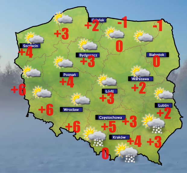 Pogoda 25 lutego- od -3 do +7 stopni
