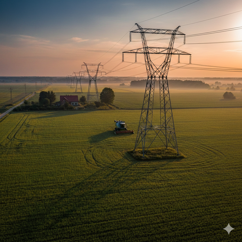 Słupy energetyczne na polu – odszkodowanie 2026. Jak odzyskać pieniądze? Rolnicy mają czas do 2 marca!