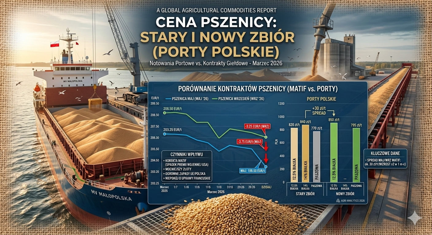 Cena pszenicy w portach i na MATIF – stary oraz nowy zbiór