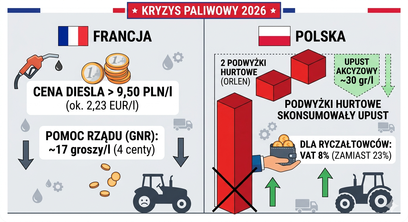 Ceny paliw 2026: Czy francuski scenariusz i polska tarcza uratują rolników?