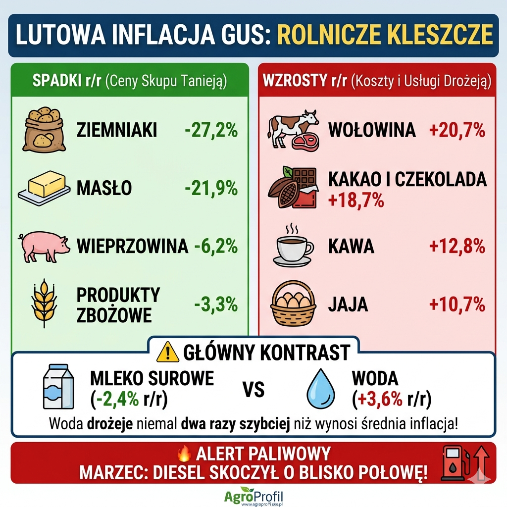 Inflacja w lutym wyniosła 2,1% – rolnicy w kleszczach niskich cen skupu i drożejących usług
