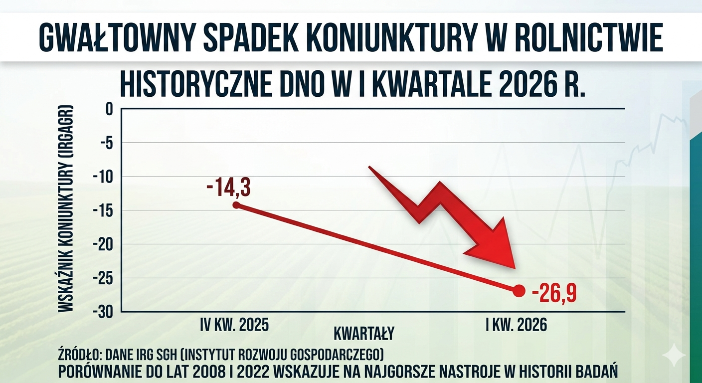 Koniunktura w rolnictwie 2026: Historyczne dno nastrojów według danych SGH