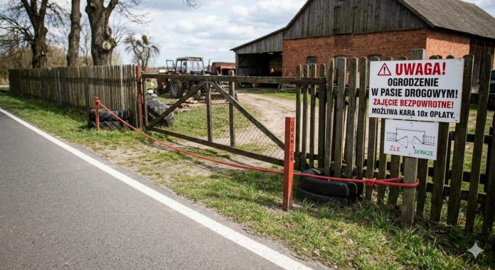 Płot w pasie drogi