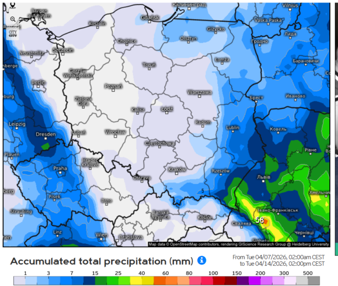Suma opadów do 14 kwietnia
