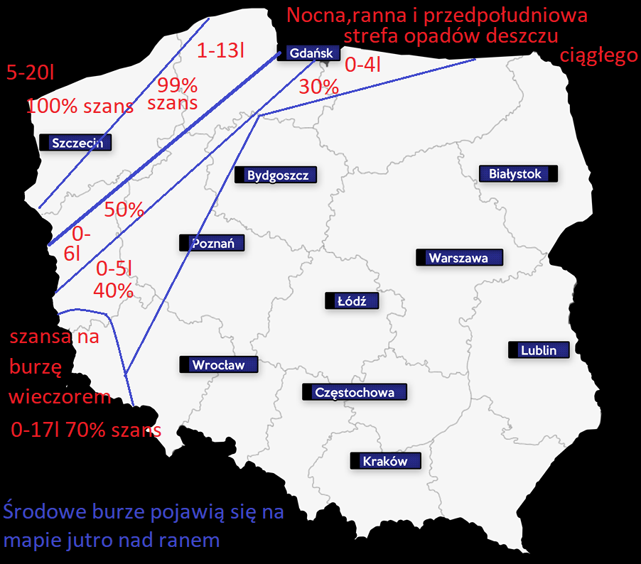 Pogoda 6 maja- deszcze i zamiecie piaskowe