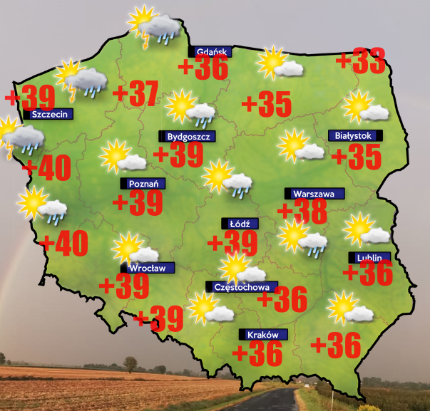 Pogoda- Lubań, Zgorzelec w nocy +27 stopni a jutro +40 w Słubicach