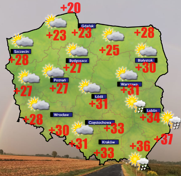Pogoda.+20/+25 stopni na termometrach wschodniej i środkowej Polski o poranku