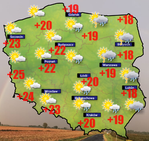 Pogoda 10 lipca- na zachodzie słońce a na wschodzie deszcz