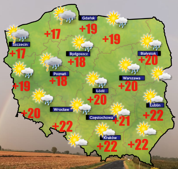 20 lipca z przelotnymi opadami i silnym wiatrem