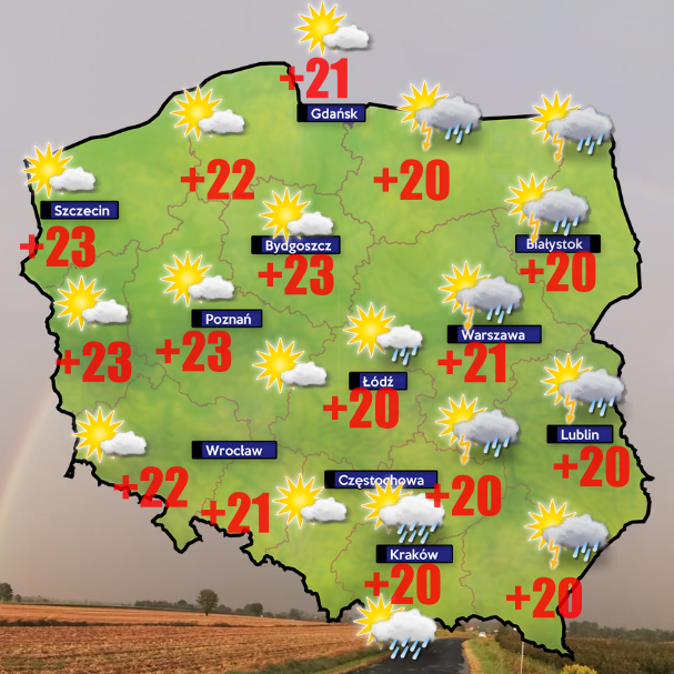 Pogoda. Od +10 do +23 stopni Celsjusza