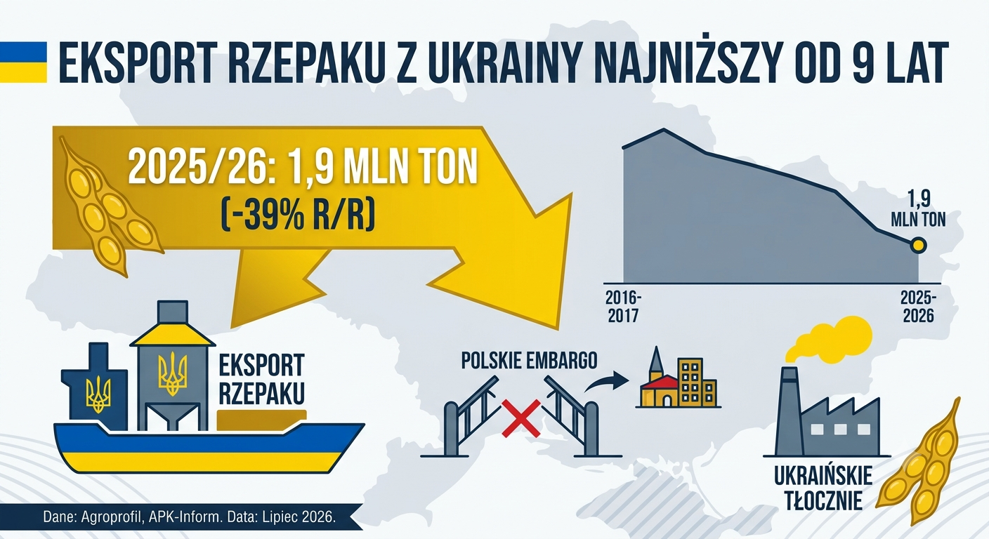 Eksport rzepaku z Ukrainy najniższy od 9 lat. Krajowy przemysł przetwórczy rośnie w siłę