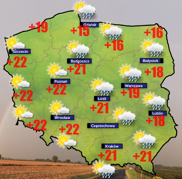 Pogoda 8 lipca- od +11 do +23 stopni