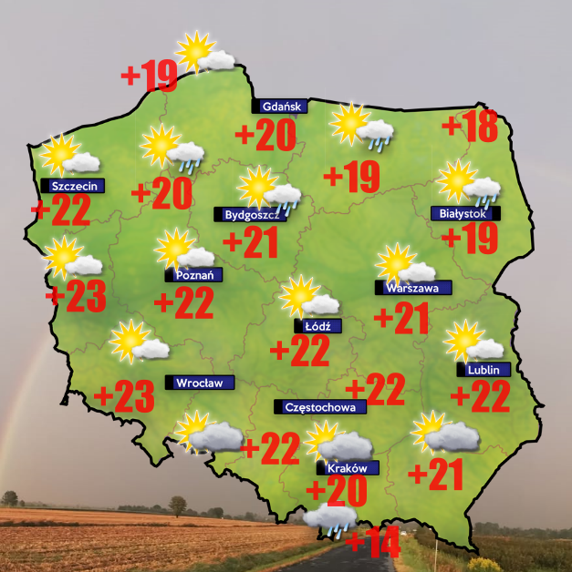 Pogoda 25 sierpnia. Na termometrach od +4 do +23 stopni Celsjusza