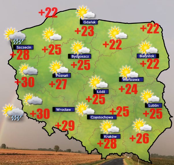 Pogoda. W sobotę miejscami lunie deszczem