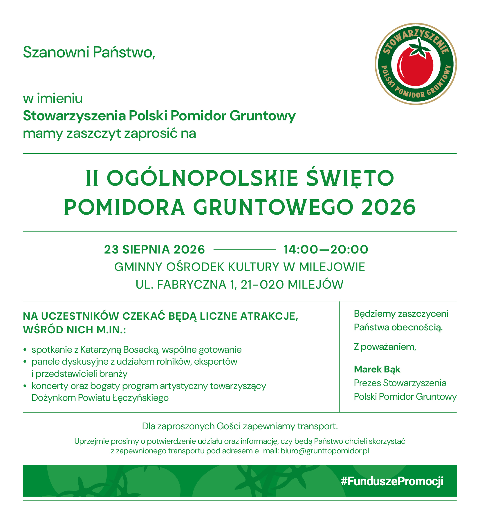 Święto Pomidora Gruntowego 2026. Już 23 sierpnia w Milejowie!
