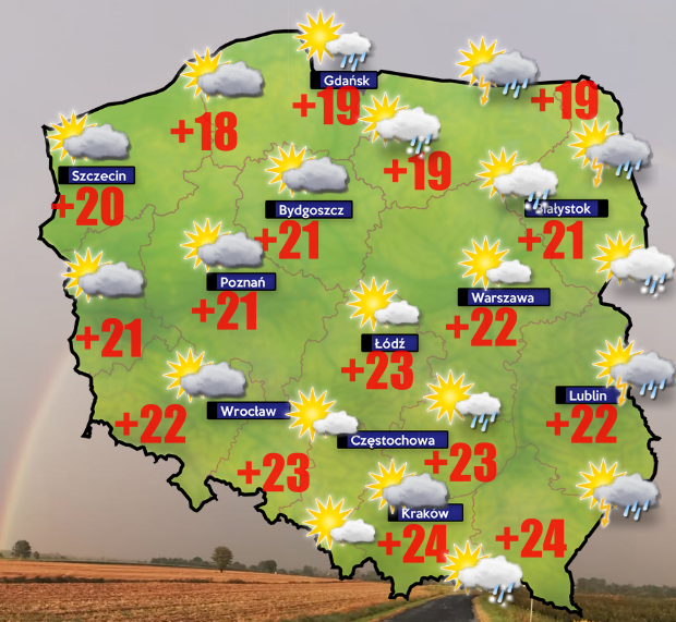 Pogoda 2 września. Od +8 do +24 stopni Celsjusza