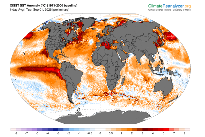El Nino- anomalia temperatury wody