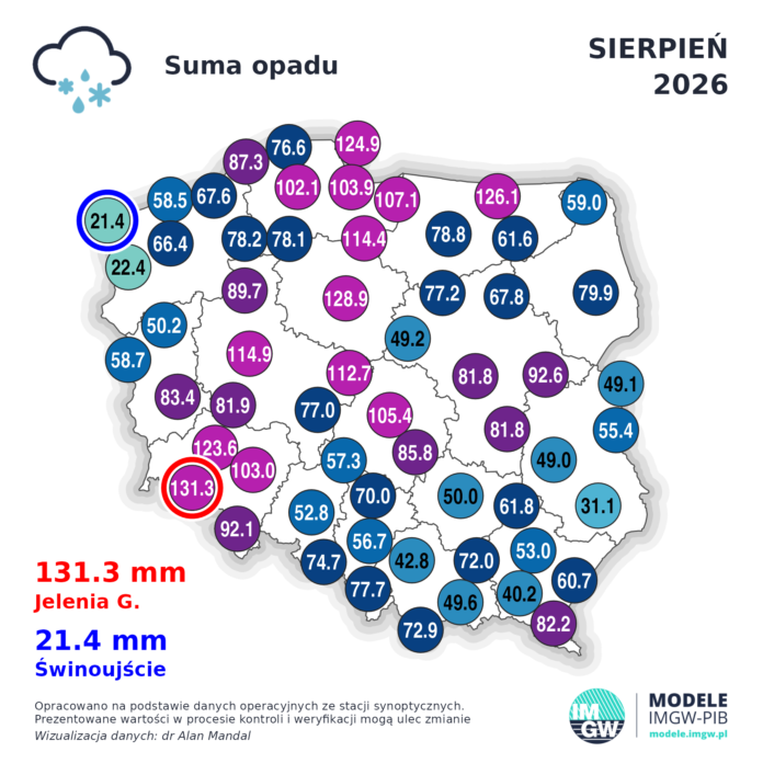 Suma opadów w Sierpniu