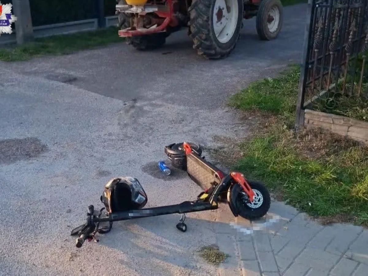 Kolejny wypadek z hulajnogą. Ucierpiał 12-latek, który wjechał w ciągnik rolniczy