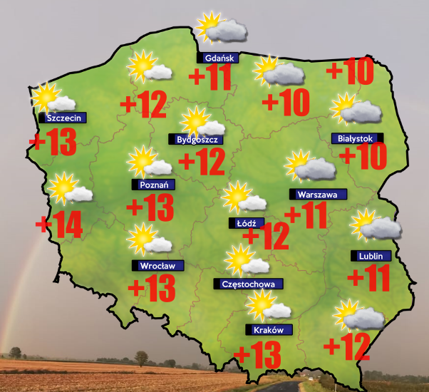 13 października nad ranem w zachodniej połowie kraju przymrozki