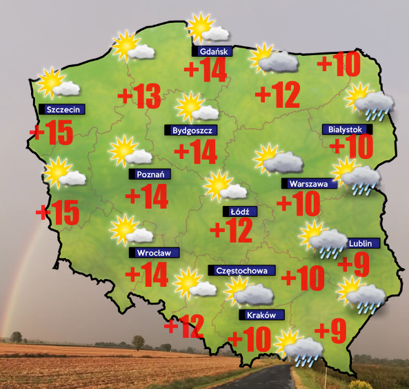 15 października z przelotnymi opadami na wschodzie kraju