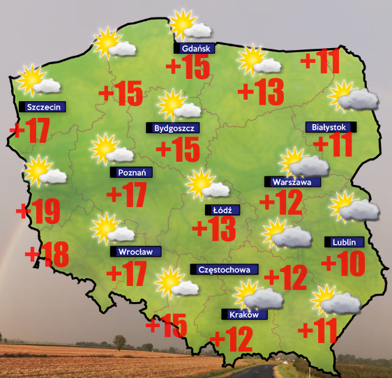 Od 0 do +19 stopni Celsjusza. Pogoda 16 października