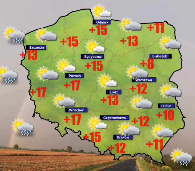 Od 0 do +17 stopni Celsjusza. Nad ranem na wschodzie i Mazowszu mgły