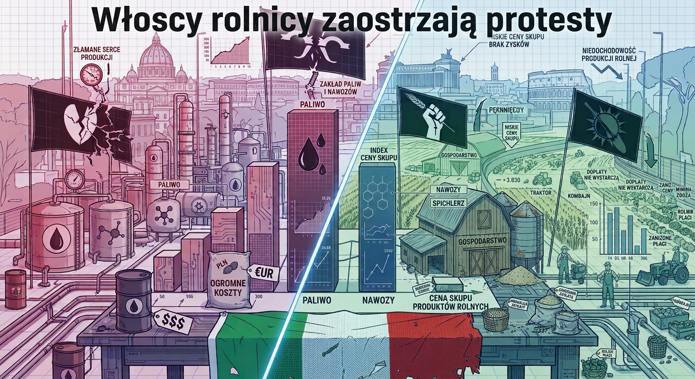 Protesty rolnicze we Włoszech: Traktory i ciężarówki ruszają na Rzym